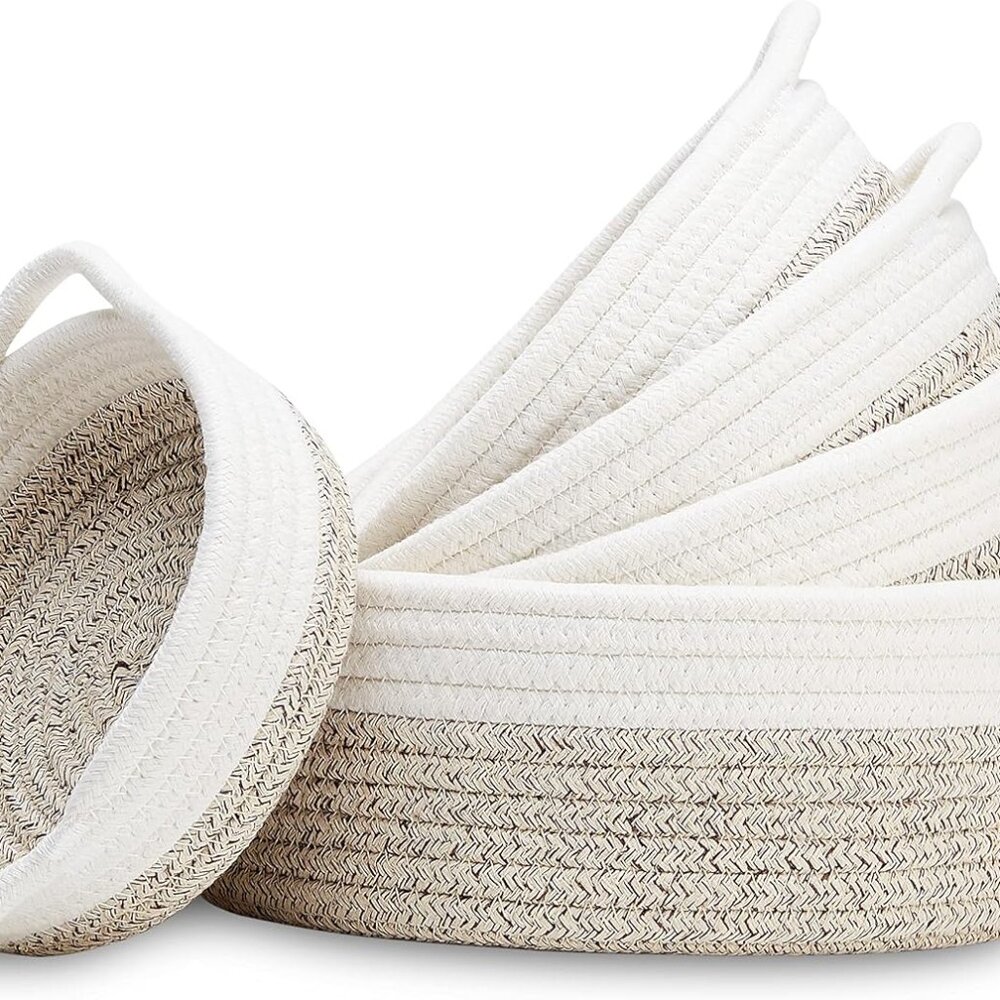 5-Piece Round Small Woven Baskets Set– Cotton Rope Baskets for Organizing! Monte